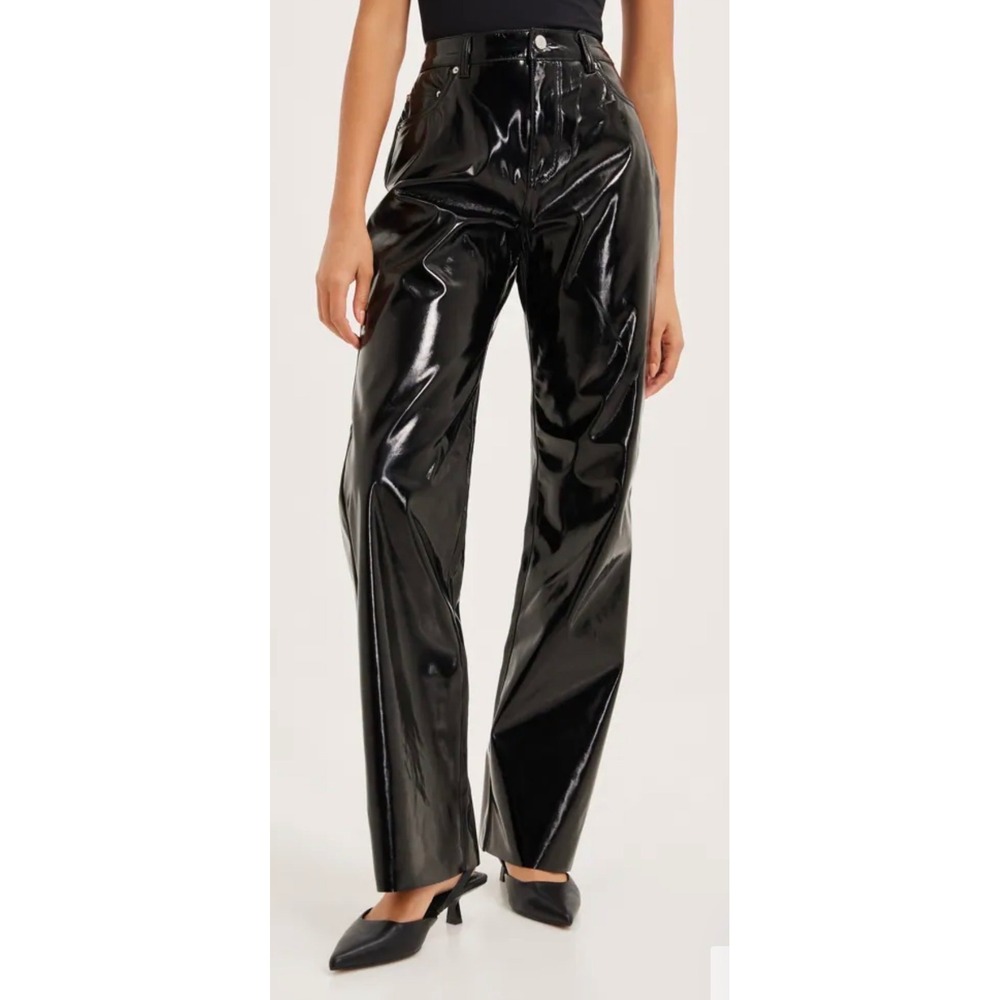 Vero Moda Black Patent High Waisted Straight Leg Pants Shiny Trousers NWT
